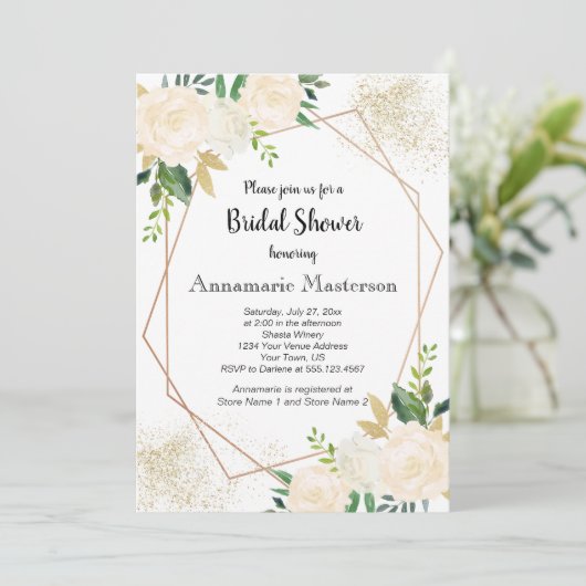 Geometrische bloemcrème White Roses Vrijgezellenfe Kaart (Staand voorkant)