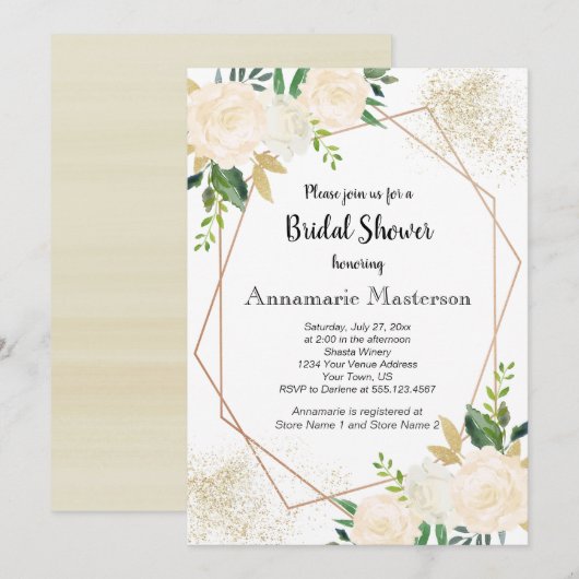 Geometrische bloemcrème White Roses Vrijgezellenfe Kaart (Voorkant / Achterkant)