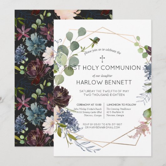 Geometrische Bloemen Eerste Heilige Communie Uitno Kaart (Voorkant / Achterkant)