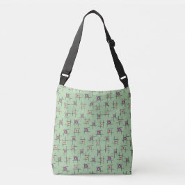 Geometrische bloemen en stokken op groene achtergr crossbody tas