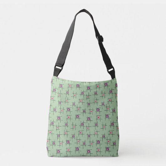 Geometrische bloemen en stokken op groene achtergr crossbody tas (Voorkant)