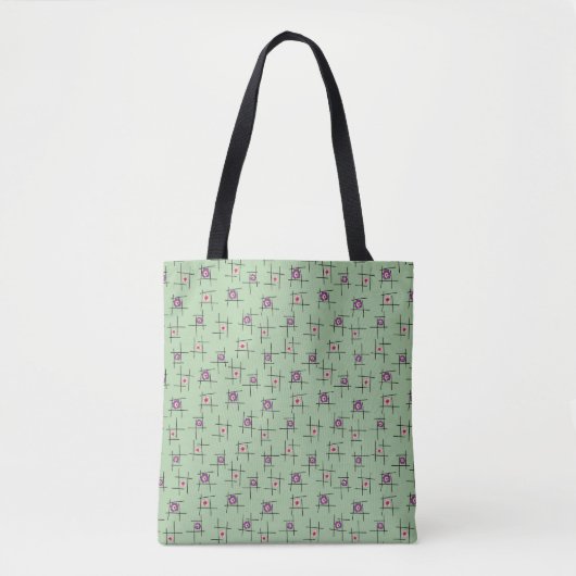 Geometrische bloemen en stokken op groene achtergr tote bag (Voorkant)