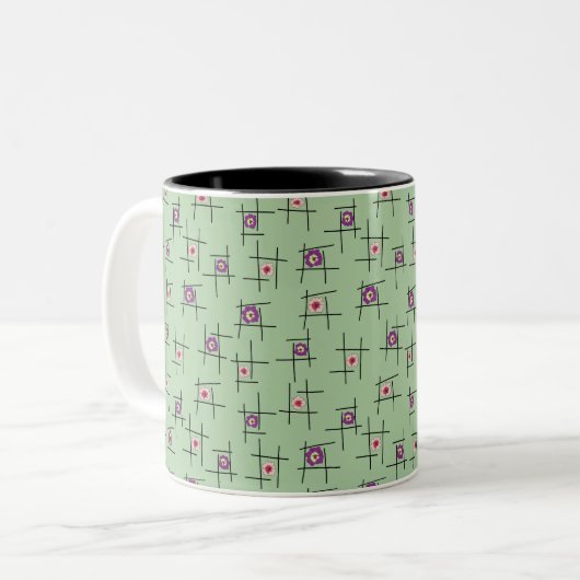 Geometrische bloemen en stokken op groene achtergr tweekleurige koffiemok (Voorkant links)