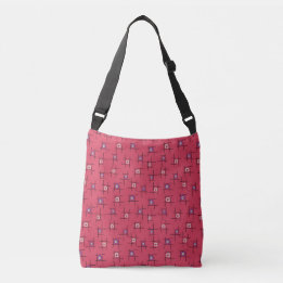 Geometrische bloemen en stokken op rode achtergron crossbody tas