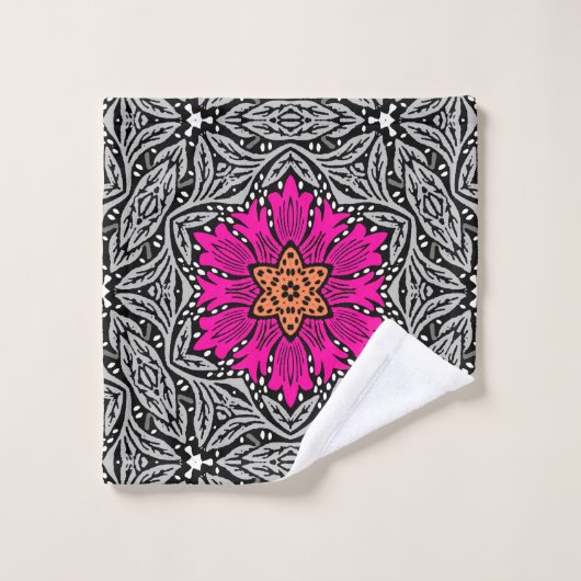 Geometrische bloemen - Fuchsia Pink en Grey Bad Handdoek (Wasdoekje)