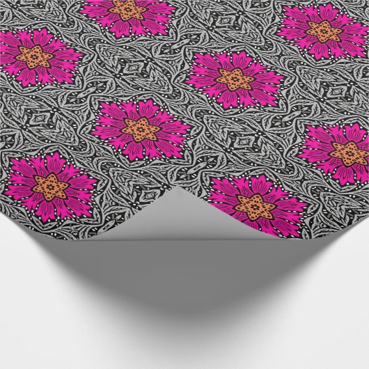 Geometrische bloemen - Fuchsia Pink en Grey Cadeaupapier (Hoek)