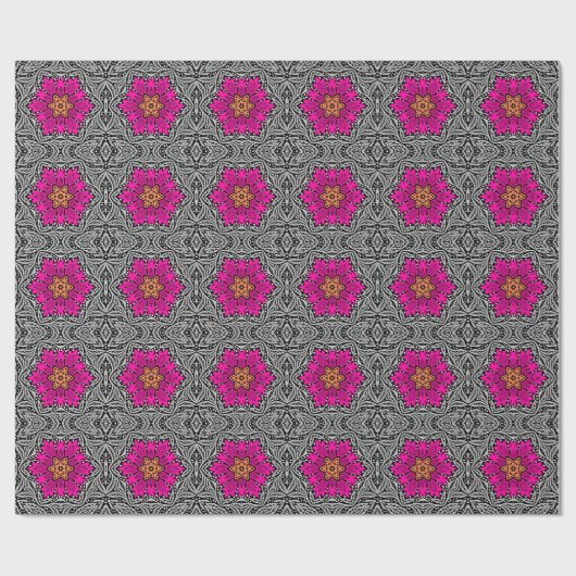 Geometrische bloemen - Fuchsia Pink en Grey Cadeaupapier (Vlak)