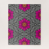 Geometrische bloemen - Fuchsia Pink en Grey Jigzaa Legpuzzel (Verticaal)