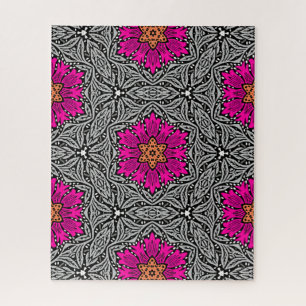 Geometrische bloemen - Fuchsia Pink en Grey Jigzaa Legpuzzel
