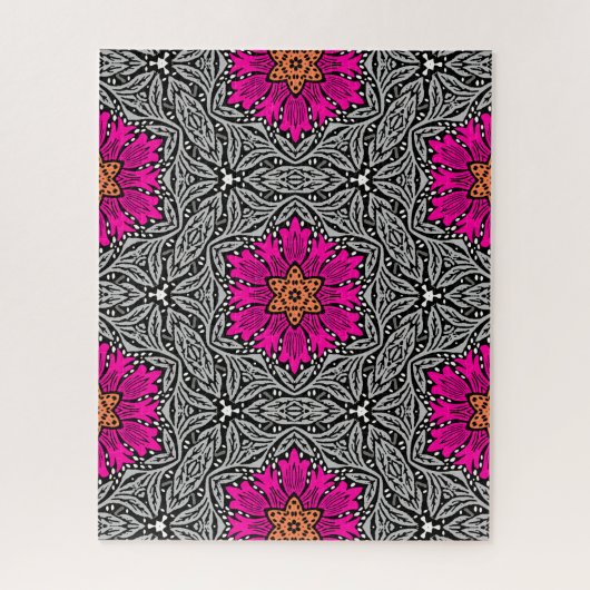 Geometrische bloemen - Fuchsia Pink en Grey Jigzaa Legpuzzel (Verticaal)