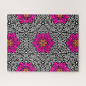 Geometrische bloemen - Fuchsia Pink en Grey Jigzaa Legpuzzel (Horizontaal)