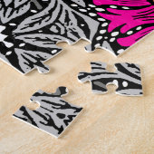 Geometrische bloemen - Fuchsia Pink en Grey Jigzaa Legpuzzel (Zijkant)