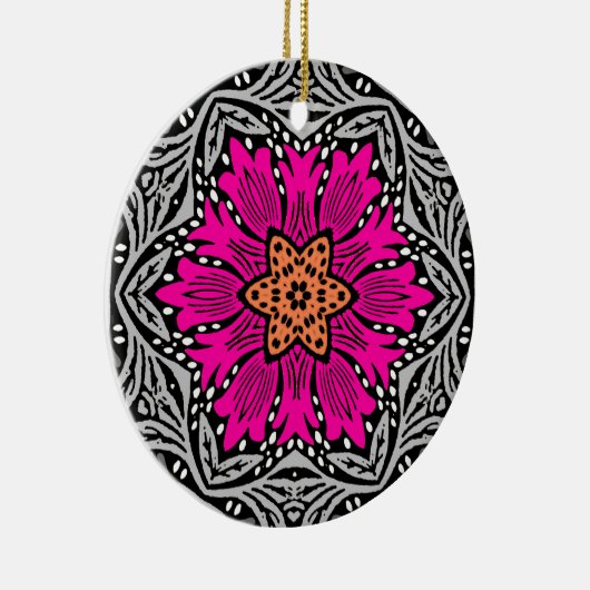 Geometrische bloemen - Fuchsia Pink en Grey Keramisch Ornament (Rechts)