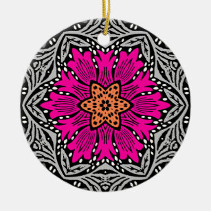 Geometrische bloemen - Fuchsia Pink en Grey Keramisch Ornament