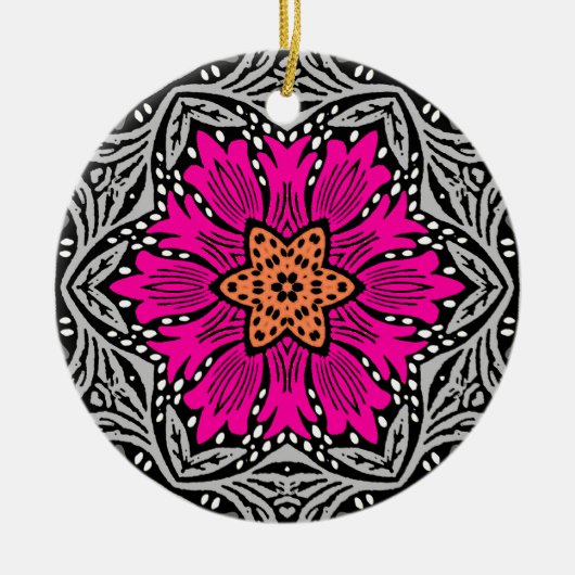Geometrische bloemen - Fuchsia Pink en Grey Keramisch Ornament (Voorkant)