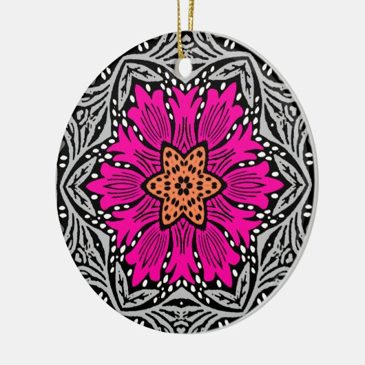 Geometrische bloemen - Fuchsia Pink en Grey Keramisch Ornament (Links)