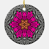 Geometrische bloemen - Fuchsia Pink en Grey Keramisch Ornament (Achterkant)