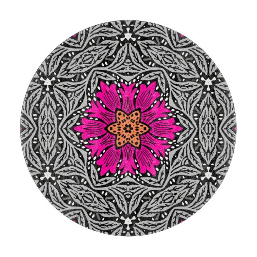 Geometrische bloemen - Fuchsia Pink en Grey Snijplank (Voorkant)