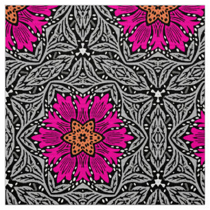 Geometrische bloemen - Fuchsia Pink en Grey Stof