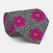 Geometrische bloemen - Fuchsia Pink en Grey Stropdas (Opgerold)