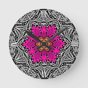 Geometrische bloemen - Fuchsia roze en grijs Ronde Klok