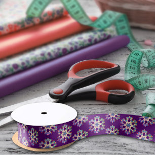 Geometrische bloemen Paars en Blue Girly Boho Flor Satijnen Lint