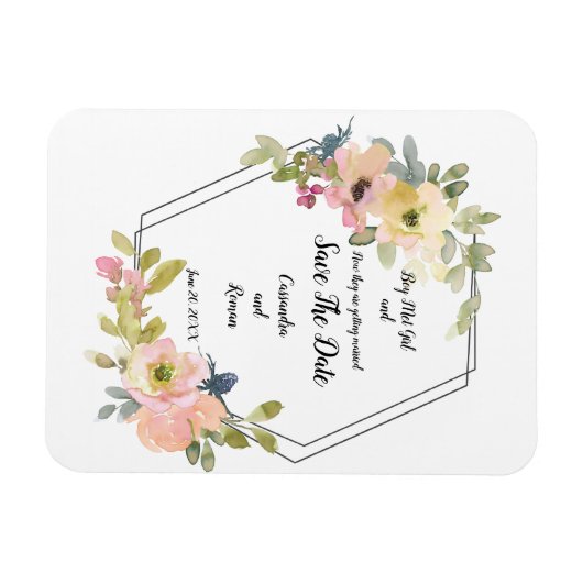 Geometrische bloemen slaan de datum op magneet (Horizontaal)