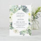 Geometrische bloemen succulent bruiloft uitnodigin kaart (Staand voorkant)