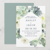 Geometrische bloemen succulent bruiloft uitnodigin kaart (Voorkant / Achterkant)