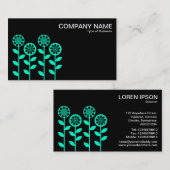 Geometrische bloemen - Turquoise op Black Visitekaartje (Voorkant / Achterkant)