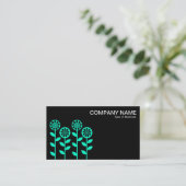 Geometrische bloemen - Turquoise op Black Visitekaartje (Staand voorkant)
