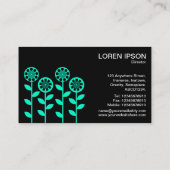 Geometrische bloemen - Turquoise op Black Visitekaartje (Achterkant)