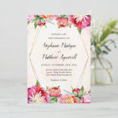 Geometrische Bloemen Waterverf Koraal Pioen Bruilo Kaart (Staand voorkant)