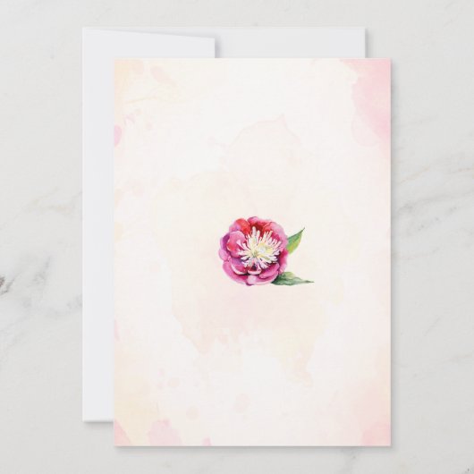 Geometrische Bloemen Waterverf Koraal Pioen Bruilo Kaart (Achterkant)