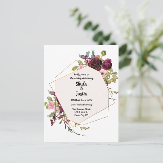 Geometrische bloemenbruiloft briefkaart (Staand voorkant)