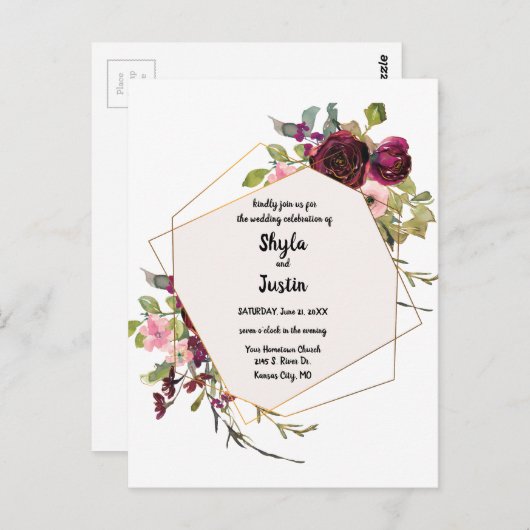 Geometrische bloemenbruiloft briefkaart (Voorkant / Achterkant)