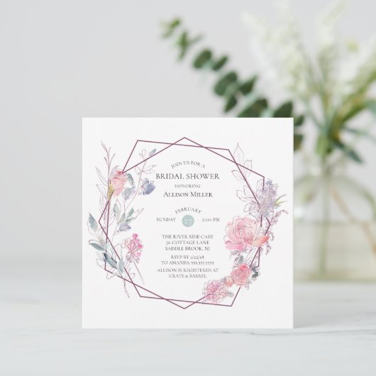 Geometrische bloemenframe Bruiloft Uitnodiging (Staand voorkant)