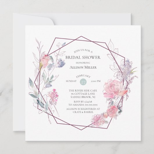 Geometrische bloemenframe Bruiloft Uitnodiging (Voorkant)