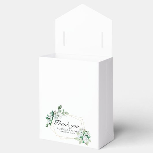 Geometrische bloemengroen bruiloft bedankdoosjes (Geopend)
