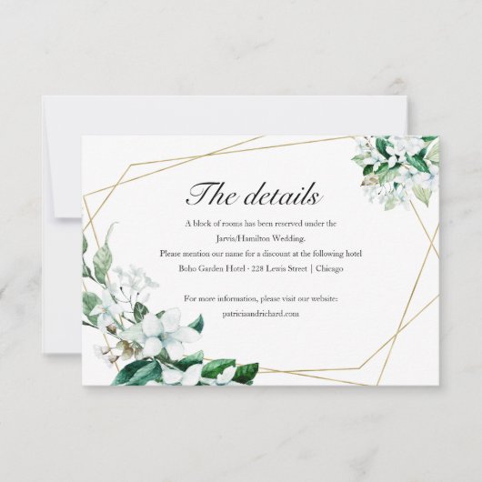 Geometrische bloemengroen bruiloft behuizing RSVP kaartje (Voorkant)