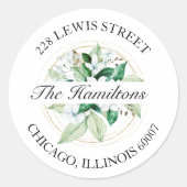 Geometrische bloemengroen Bruiloft Retouradres Ronde Sticker (Voorkant)