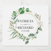 Geometrische bloemengroen krans bruiloft sparkling wijnetiket (Enkel label)