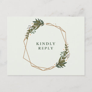 Geometrische bloemenkrans bruiloft RSVP Briefkaart