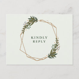 Geometrische bloemenkrans bruiloft RSVP Briefkaart