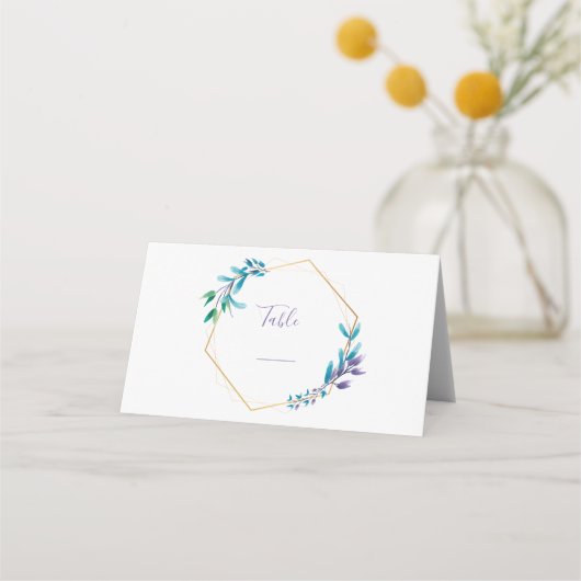 Geometrische bloemenkrans. Groene tafelkaartnummer Plaatskaartje (Achterkant)
