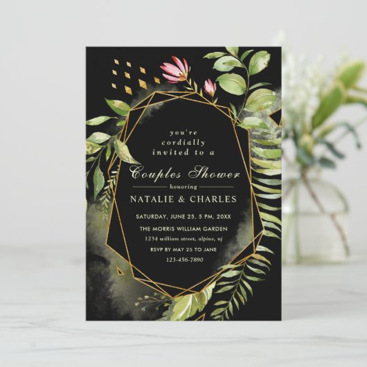 Geometrische bloemenkrans koppels doucheuitnodigin kaart (Staand voorkant)