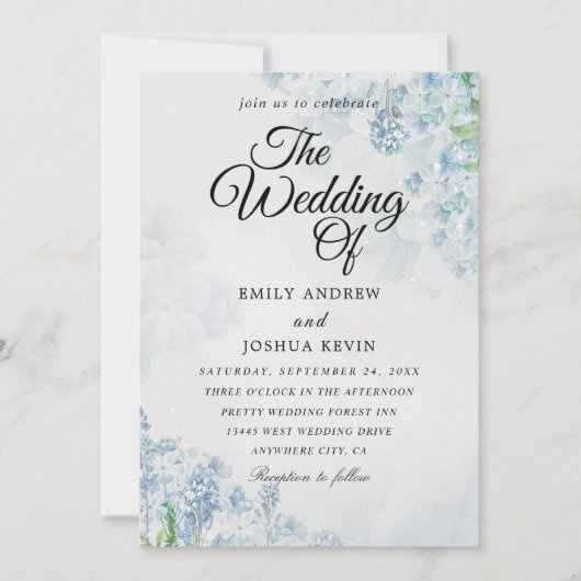 Geometrische bloemetjestrouwkaart met blauwe bloem kaart (Voorkant)