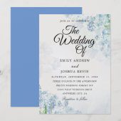 Geometrische bloemetjestrouwkaart met blauwe bloem kaart (Voorkant / Achterkant)