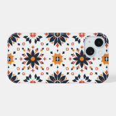 Geometrische bloemharmonie iPhone 15 case (Achterkant horizontaal)
