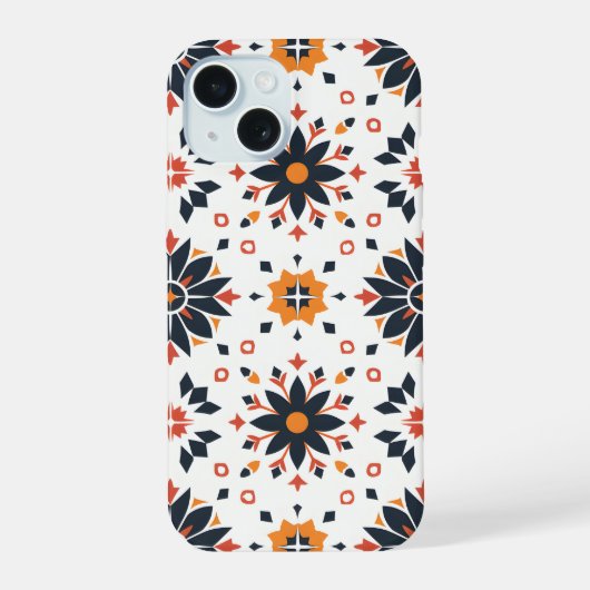 Geometrische bloemharmonie iPhone 15 case (Achterkant)